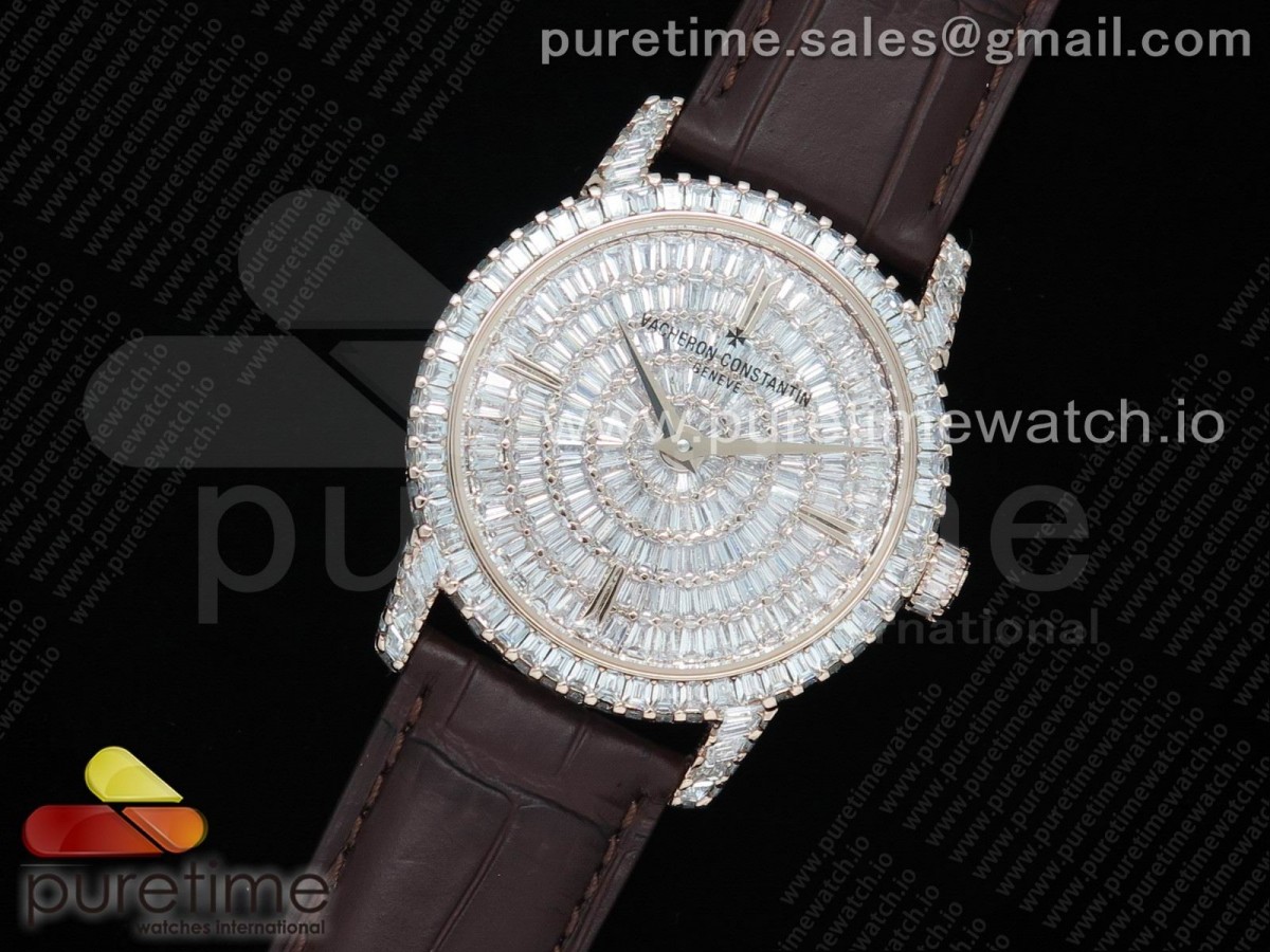 바쉐론콘스탄틴 트레디셔널 로골 풀다이어모델 가죽스트랩 Traditionnelle High Jewellery Watch RG Full Diamonds on Brown Leather Strap MIYOTA9015