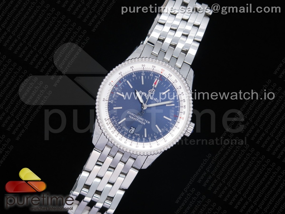 KOR공장 브라이틀링 내비타이머 38미리 블루다이얼 브레이슬릿 Navitimer 1 38mm SS Blue Dial White Inner Bezel on SS Bracelet SW200