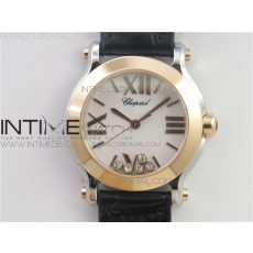 ZF공장 쇼파드 해피스포츠 로골콤비 자개다이얼 가죽스트랩 Happy Sport Mini RG/SS ZF MOP Dial on Black Leather Strap Swiss ETA 955.112