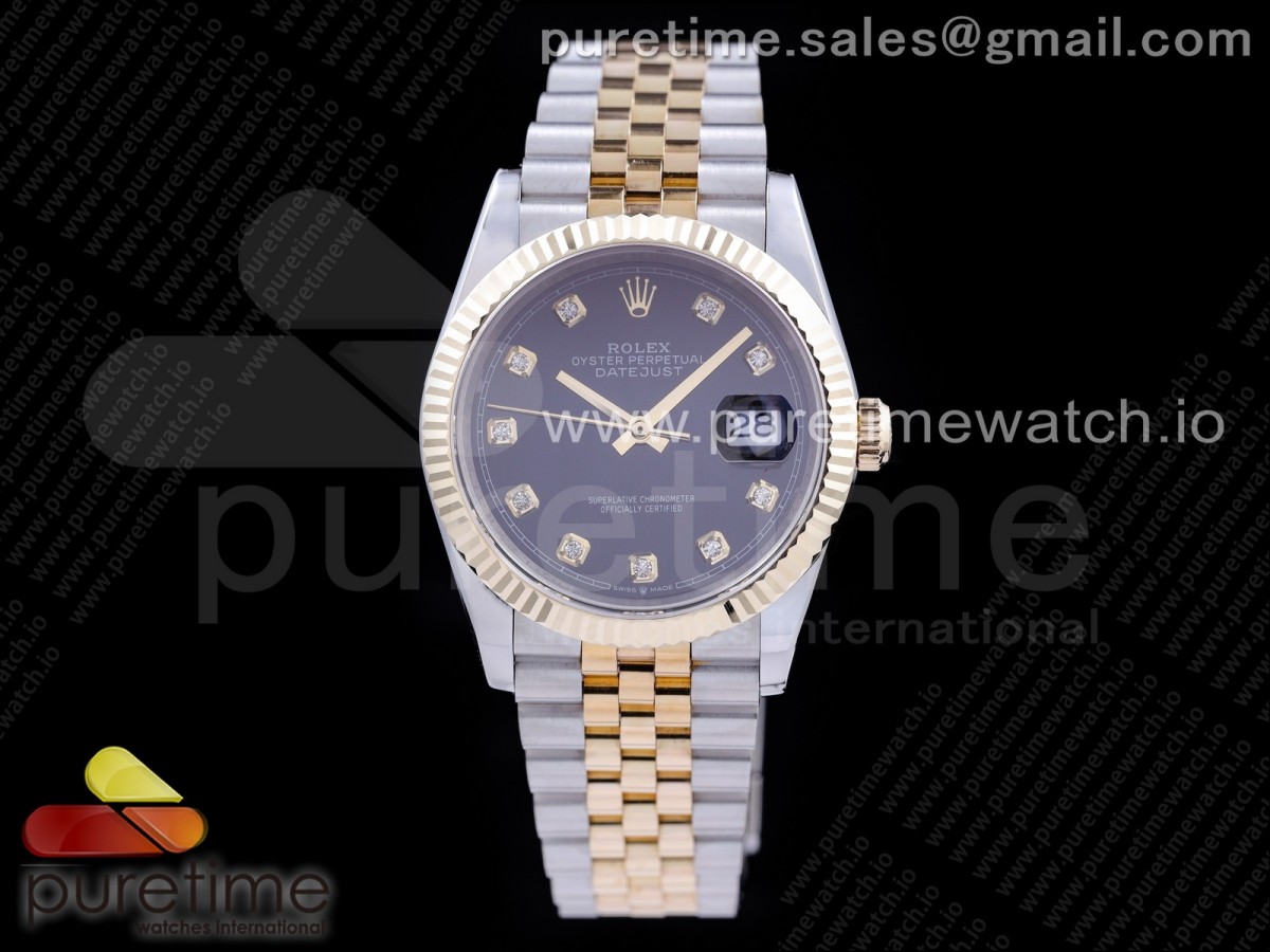 GM공장 롤렉스 데이저스트 36 옐로우골드콤비 포금 블랙다이얼 브레이슬릿 DateJust 36 SS/YG 126233 GMF Gold Wrapped 904L Steel Black Dial Diamonds Markers on Jubilee Bracelet SA3235