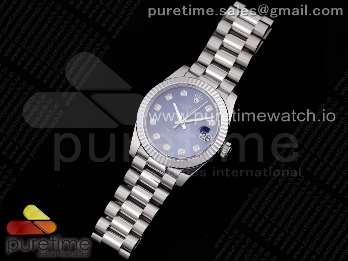 GM공장 롤렉스 데이저스트 31 블루다이얼 브레이슬릿 DateJust 31 Ladies 278289 GMF 316L Steel Blue Dial Diamonds Markers on President Syle Bracelet