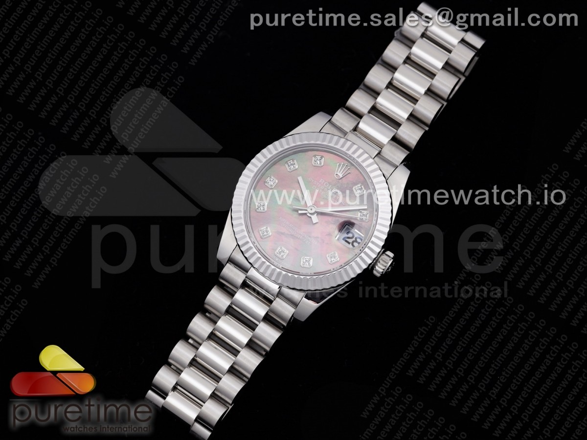 GM공장 롤렉스 데이저스트 31 자개다어이얼 브레이슬릿 DateJust 31 Ladies 278289 GMF 316L Steel Pink MOP Dial Diamonds Markers on President Syle Bracelet