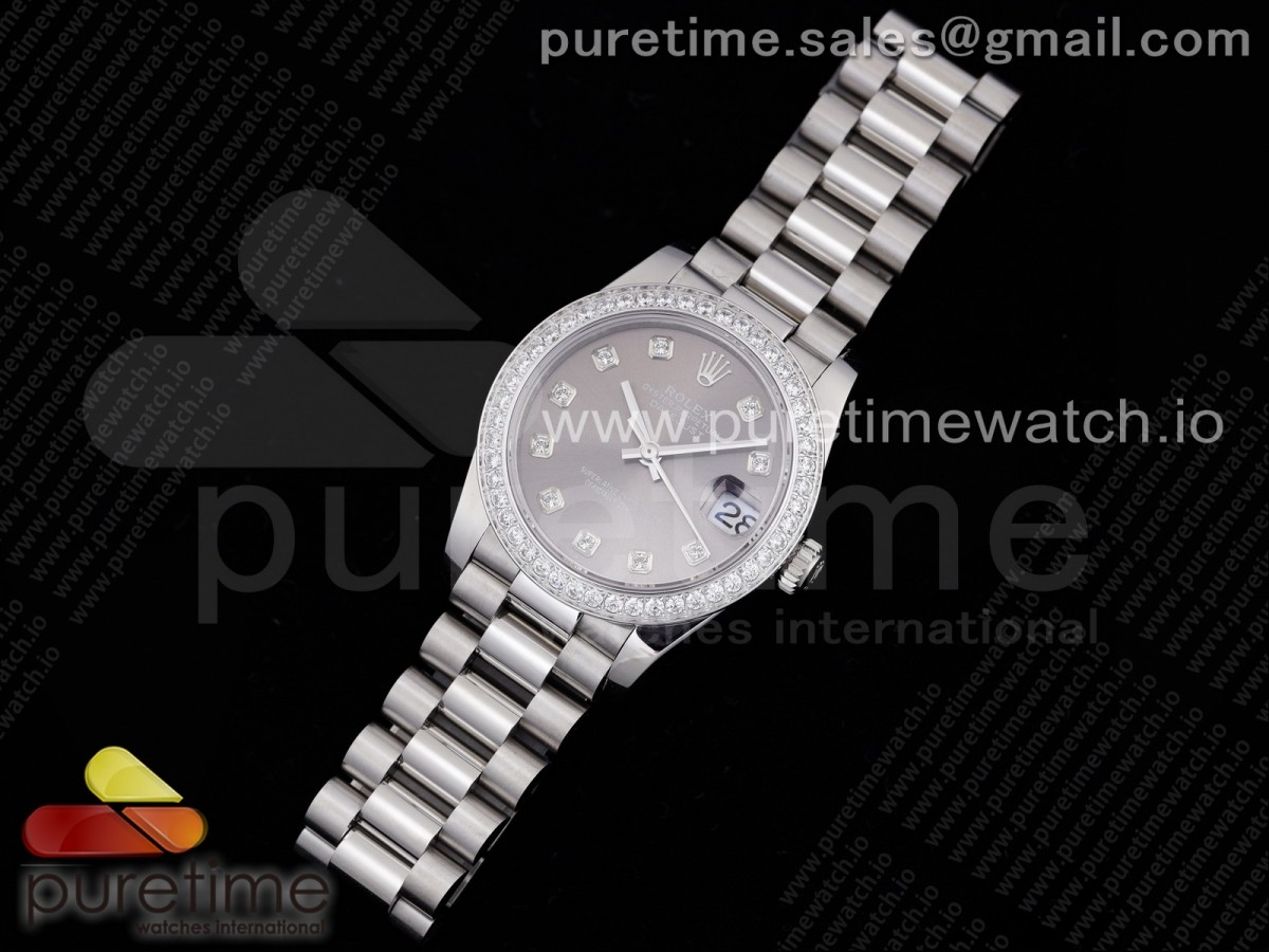 GM공장 롤렉스 데이저스트 31 그레이다이얼 브레이슬릿 DateJust 31 Ladies 278289 GMF 316L Steel Gray Dial Diamonds Bezel and Markers on President Syle Bracelet