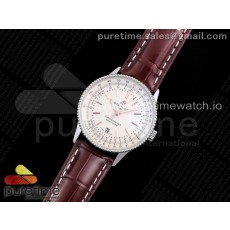 XB공장 브라이틀링 내비타이머 화이트다이얼 악어가죽스트랩 Navitimer 1 SS 41mm White Dial on Brown Croco Strap A2824