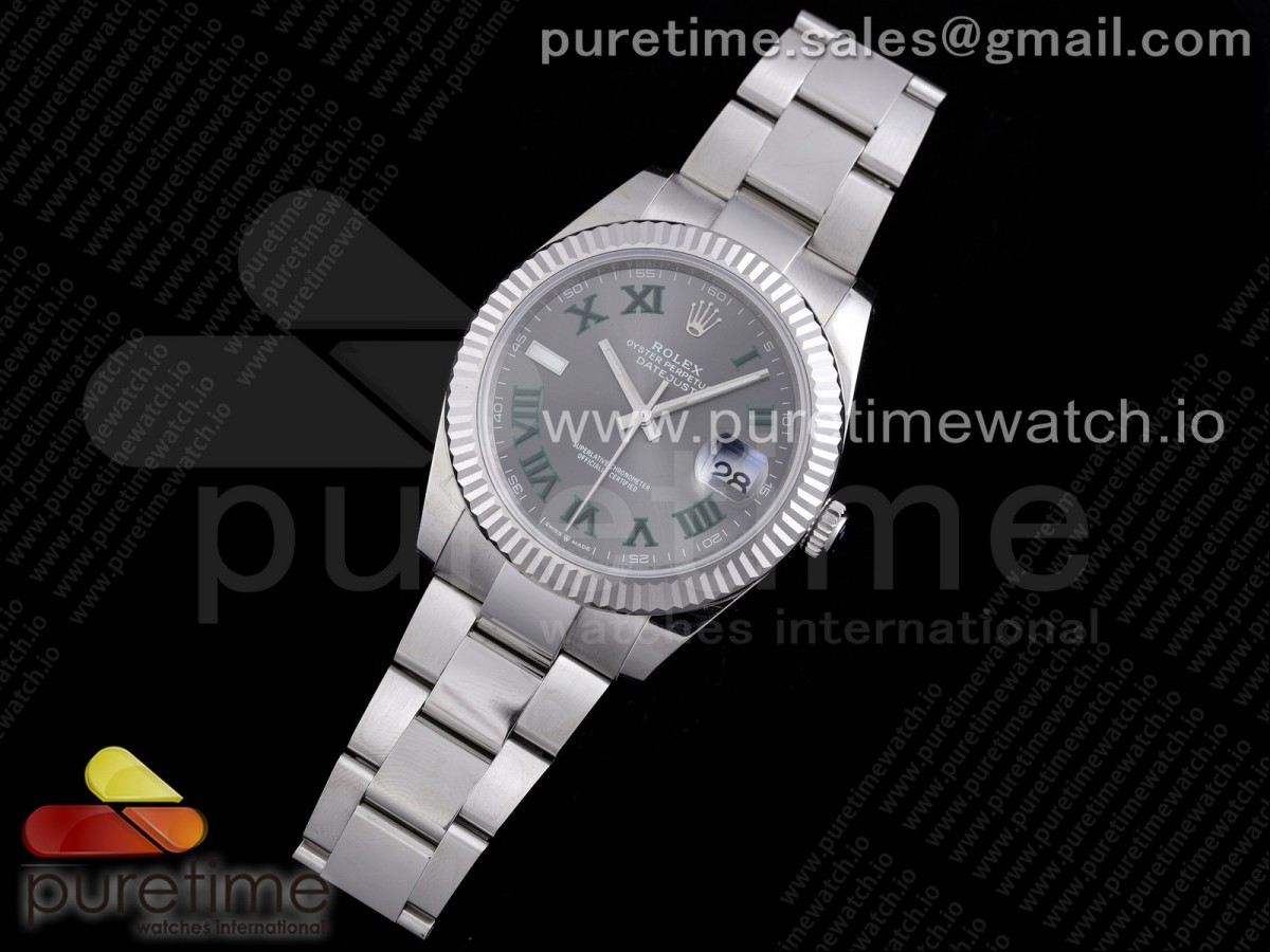 RE공장 롤렉스 데이저스트 41 그레이다이얼 브레이슬릿 New DateJust 41 126334 SS Gray Dial Green Roman Markers on Oyster Bracelet A3235 Clone