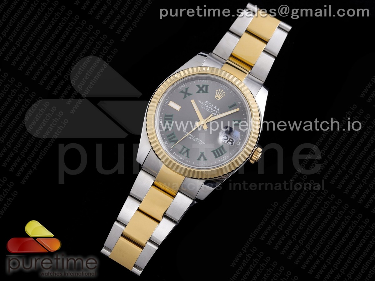 RE공장 롤렉스 데이저스트 41 옐로우골드콤비 슬레이트로만 그레이다이얼 브레이슬릿 New DateJust 41 126334 SS/YG Gray Dial Green Roman Markers on Oyster Bracelet A3235 Clone