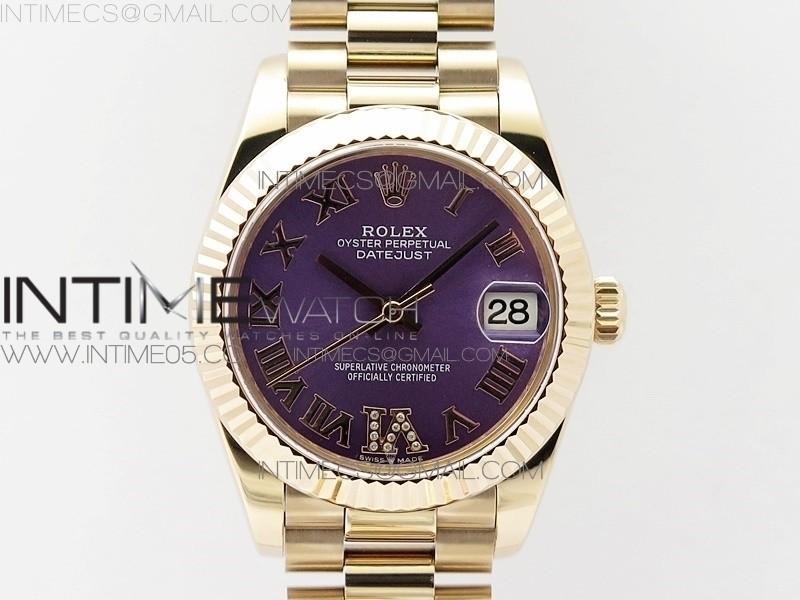 BP공장 롤렉스 데이저스트 31 로즈골드금통 퍼플다이얼 브레이슬릿2813 Datejust 31mm 278275 RG Purple Roman Markers Dial @6 Dia on RG President Bracelet