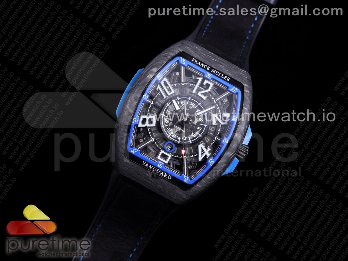 OX공장 뱅가드레이싱 카본 블루다이얼 러버스트랩 Vanguard Racing Carbon Blue Skeleton Dial on Black Rubber Strap NH35A