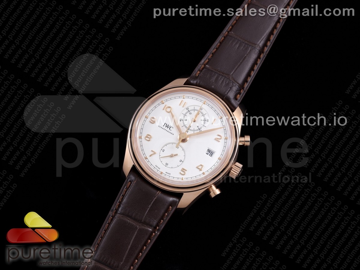 ZF공장 포르투기저 크로노 클래식 로골 화이트다이얼 가죽스트랩 Portugieser Chrono Classic 42 RG IW390301 White Dial on Brown Leather Strap A7750