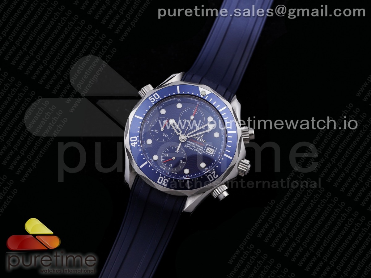 무명공장 오메가 씨마스터 블루다이얼 러버 Seamaster Professional 300M Chronograph SS Blue Dial on Blue Rubber Strap A7750