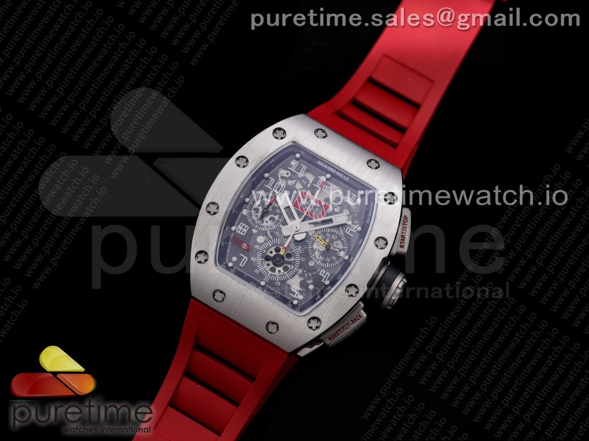 KU공장 V3 RM011 크리스탈다이얼 러버 RM011 SS Chrono Crystal Dial Black on Red Rubber Strap A7750 V3