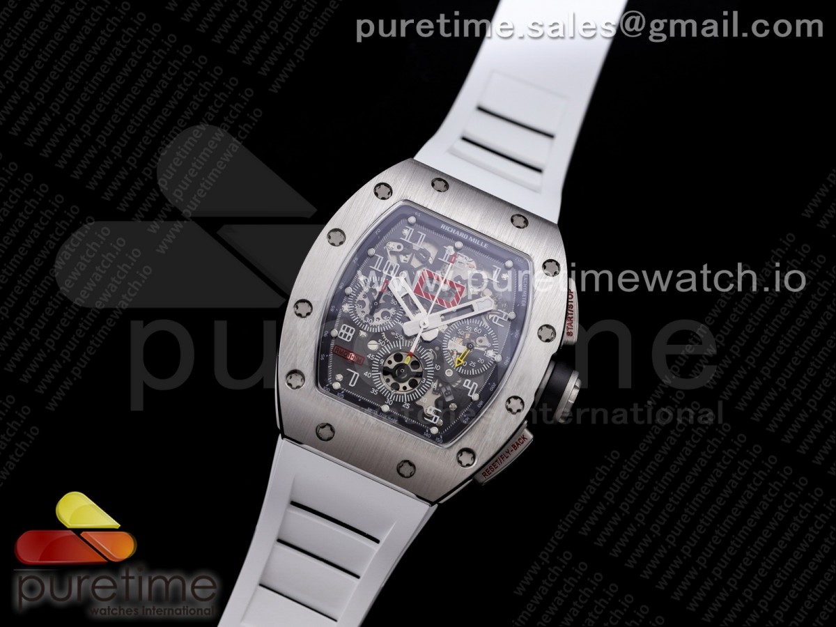 KU공장 V3 RM011 크리스탈다이얼 러버 RM011 SS Chrono Crystal Dial Black on White Rubber Strap A7750 V3