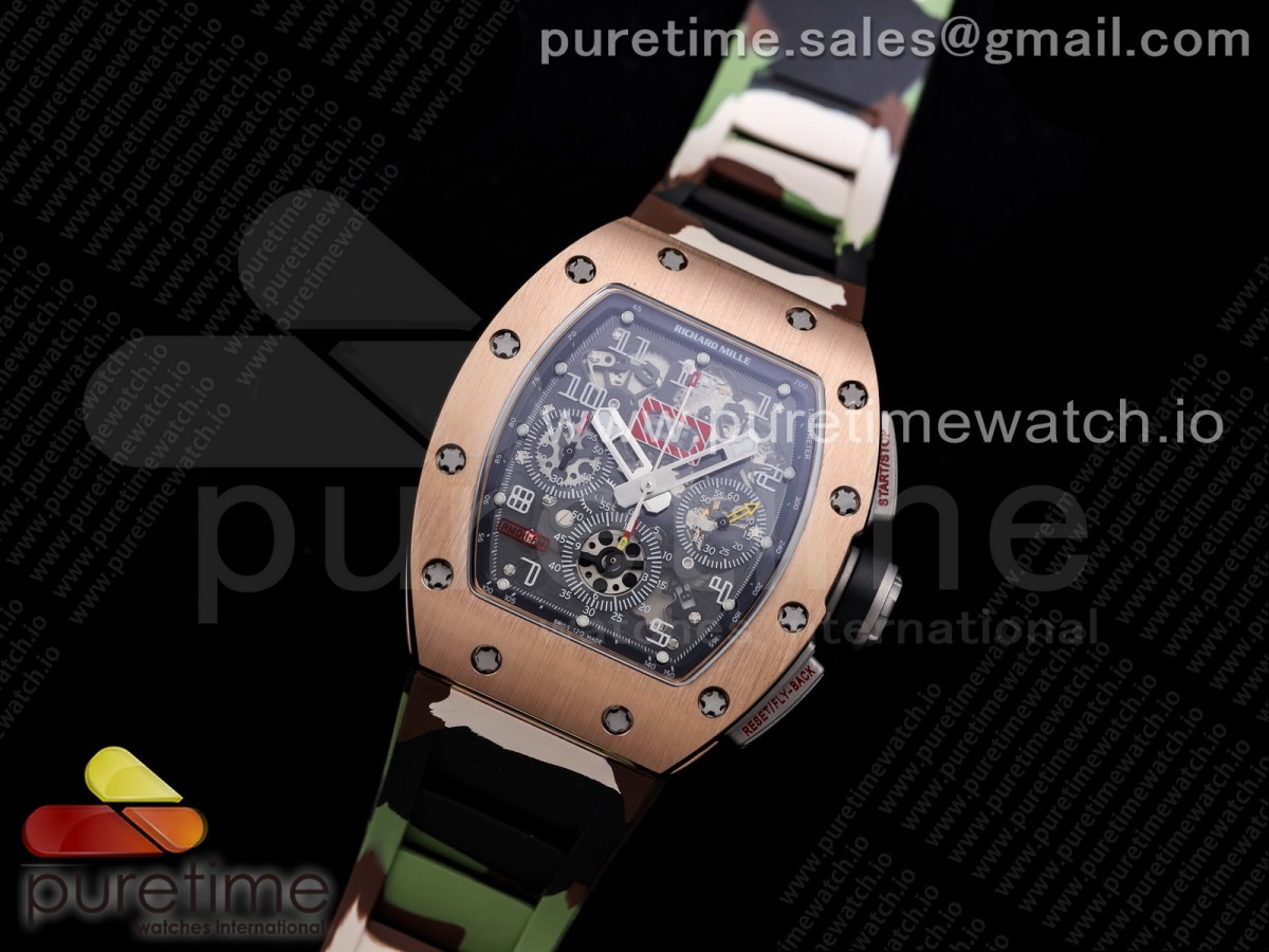 KU공장 V3 RM011 로골 크리스탈다이얼 러버 RM011 RG Chrono Crystal Dial Black on Green Camo Rubber Strap A7750 V3