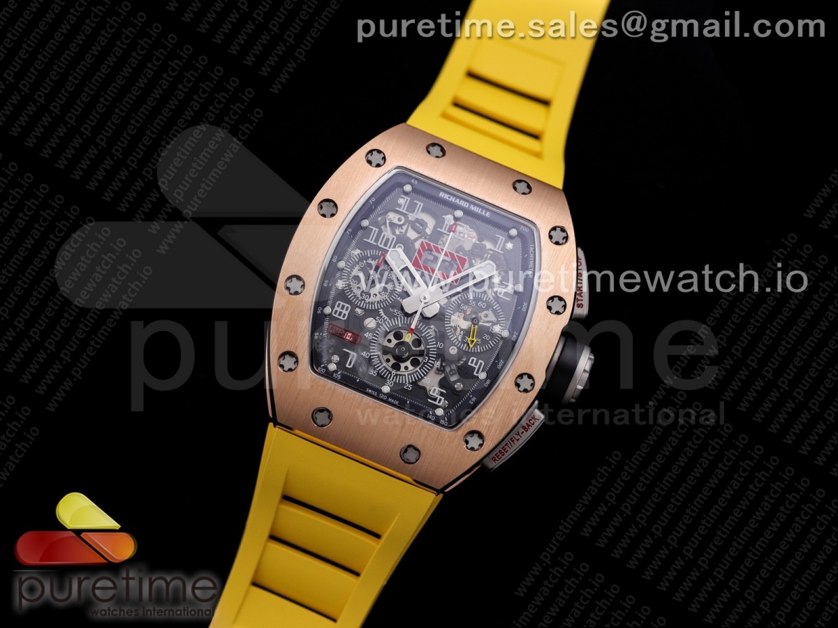 KU공장 V3 RM011 로골 크리스탈다이얼 러버 RM011 RG Chrono Crystal Dial Black on Yellow Rubber Strap A7750 V3