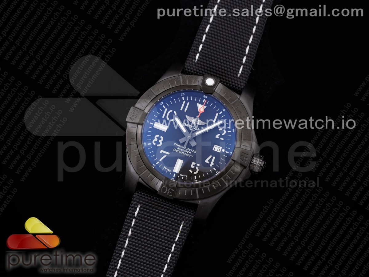 OX공장 브라이틀링 어벤져 PVD 블랙다이얼 나일론스트랩 Avenger Automatic PVD OXF Best Edition Black Dial on Black Nylon Strap A2824