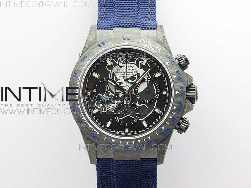 OM공장 데이토나 DIW 카본 나일론스트랩 4130 Daytona DIW Carbon OMF Best Edition Dark Black Dial on Dark Blue Nylon Strap A4130