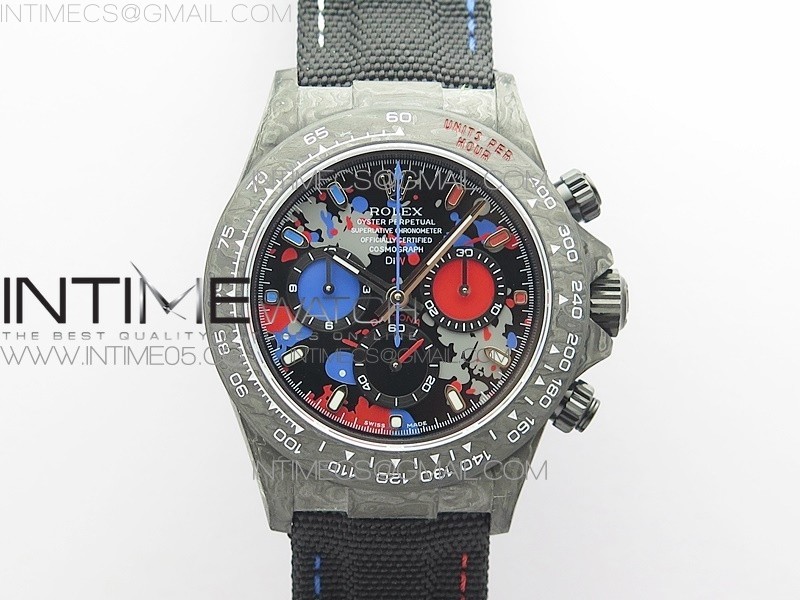 OM공장 데이토나 DIW 카본 나일론스트랩 4130 Daytona DIW Carbon OMF Best Edition Red/Blue Dial on Black Nylon Strap A4130