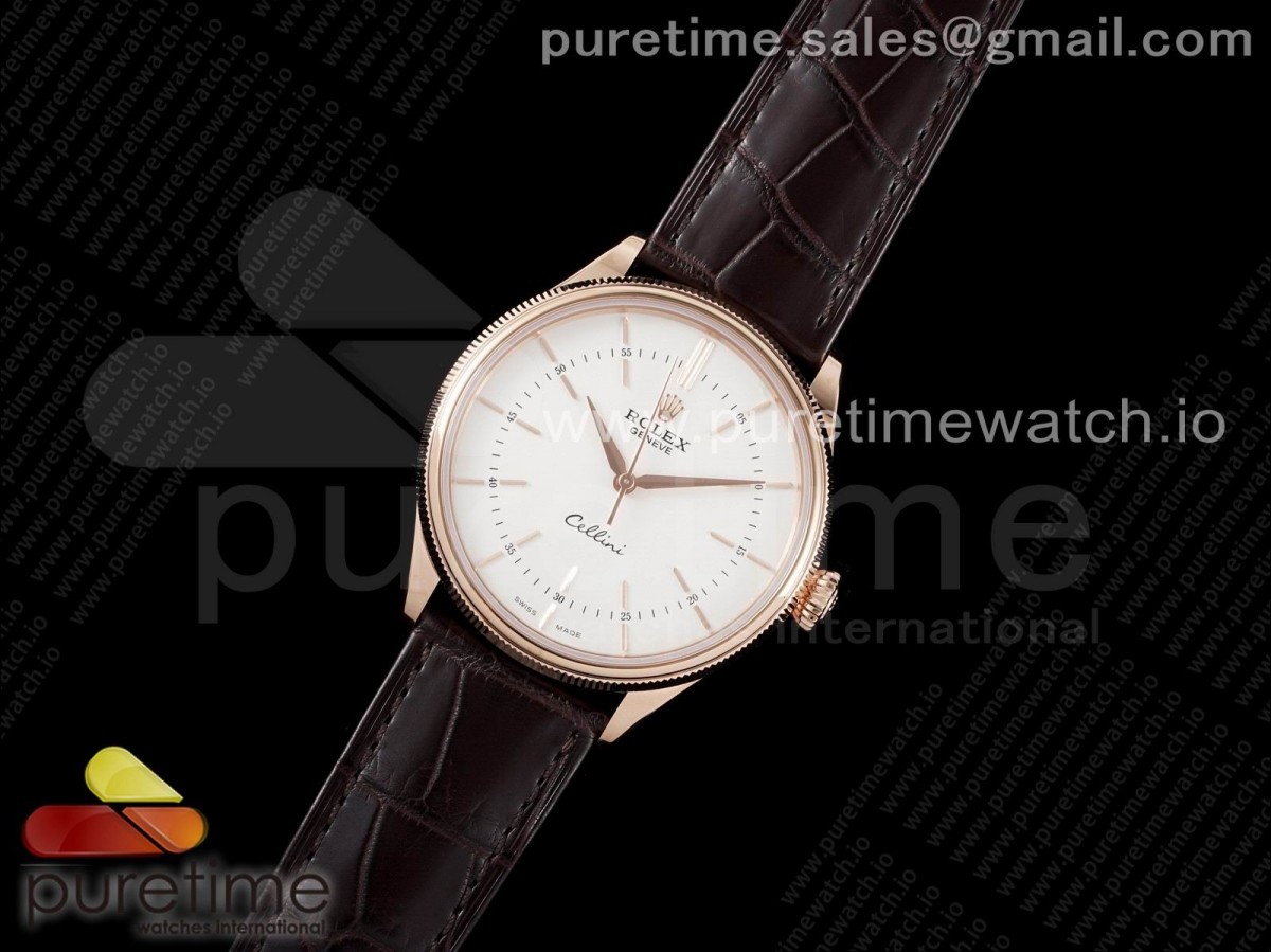 KZ공장 셀리니 로골 화이트다이얼 가죽스트랩 Cellini RG KZF 1:1 Best Edition White Dial Stick Markers on Brown Leather Strap SA3132