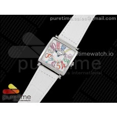 ZF공장 마스터스퀘어 화이트다이얼 가죽스트랩 Master Square SS Ladies ZF 1:1 Best Edition White Colorful Arabic Dial on White Leather Strap Ronda Quartz