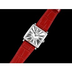 ZF공장 마스터스퀘어 화이트다이얼 가죽스트랩 Master Square SS Ladies ZF 1:1 Best Edition White Black Roman Dial on Red Leather Strap Ronda Quartz