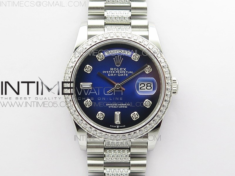 BP공장 롤렉스 데이데이트 36미리 블루다이얼 2836 Day-Date 36 128239 SS/Crystal BP Best Edition Blue Crystal Markers Dial on SS President Bracelet A2836