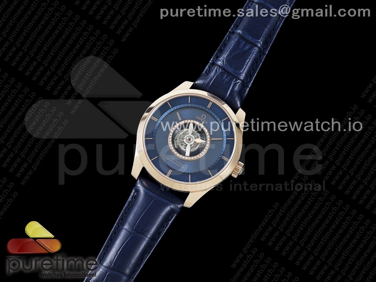 JB공장 오메가 드빌 뚜르비용 로골 블루다이얼 가죽스트랩 De Ville Tourbillon RG JBF Best Edition Blue Dial on Blue Leather Strap