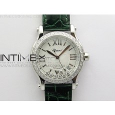 YY공장 해피스포츠 36미리 화이트다이얼 그린가죽스트랩 HAPPY SPORT AUTOMATIC SS 36MM CRYSTAL YYF 1:1 BEST EDITION WHITE DIAL ON GREEN LEATHER STRAP A2892