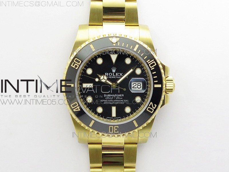 D1공장 롤렉스 서브마리너 옐로우골드금통 포금 블랙다이얼 2836 Submariner 116618 LN D1F Best Edition YG Wrapped Black Dial on YG Wrapped Bracelet A2836