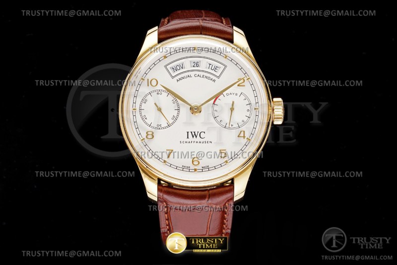 AZ공장 IWC 포르투기저 애뉴얼캘린더 옐로우골드금통 화이트다이얼 가죽스트랩 Portugieser Annual Cal YG/LE Wht/YG AZF A52850