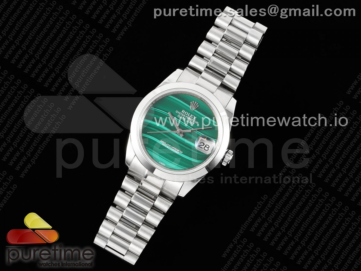 DD공장 롤렉스 데이데이트 36 스틸 그린스톤다이얼 브레이슬릿 Day Date 36 SS DDF Best Edition Polished Bezel Green Stone Dial on SS Bracelet A2836