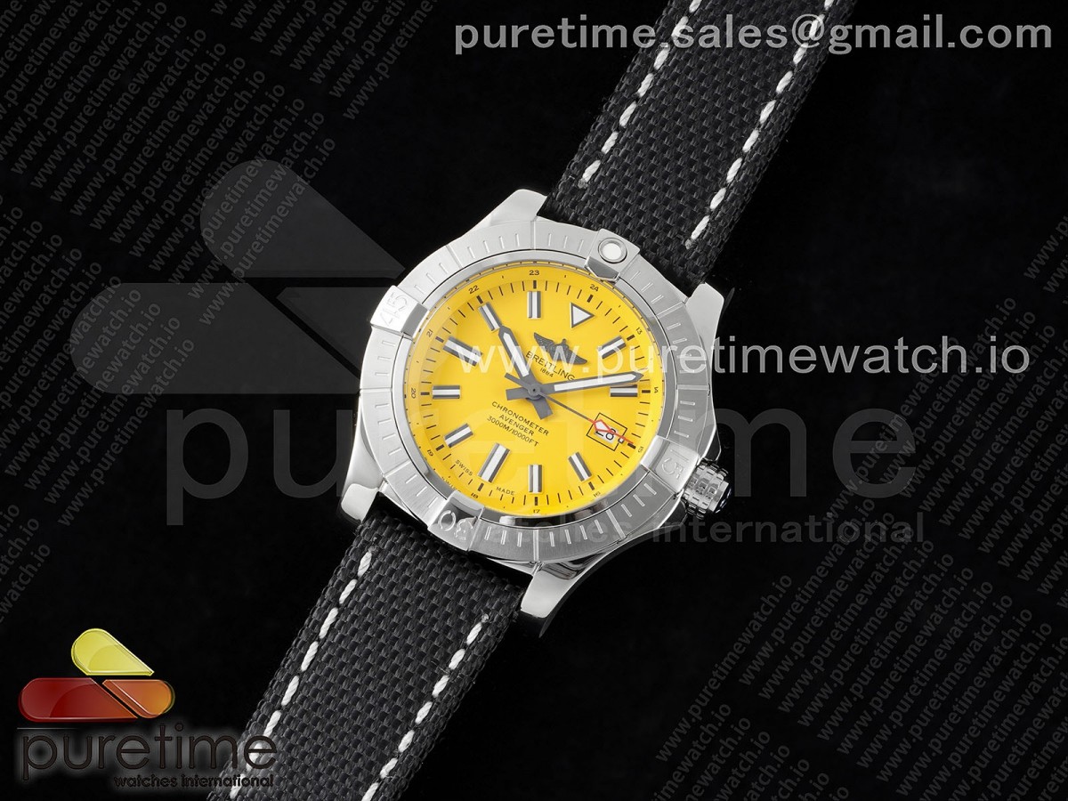 TF공장 브라이틀링 어벤져 43 스틸 옐로우다이얼 나일론스트랩 Avenger Automatic 43mm SS TF 1:1 Best Edition Yellow Dial on Black Nylon Strap A2824