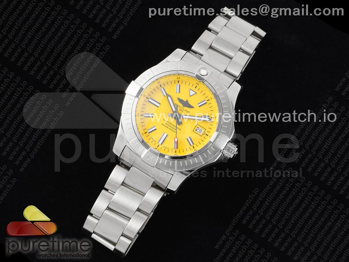 TF공장 브라이틀링 어벤져 43 스틸 옐로우다이얼 브레이슬릿 Avenger Automatic 43mm SS TF 1:1 Best Edition Yellow Dial on SS Bracelet A2824