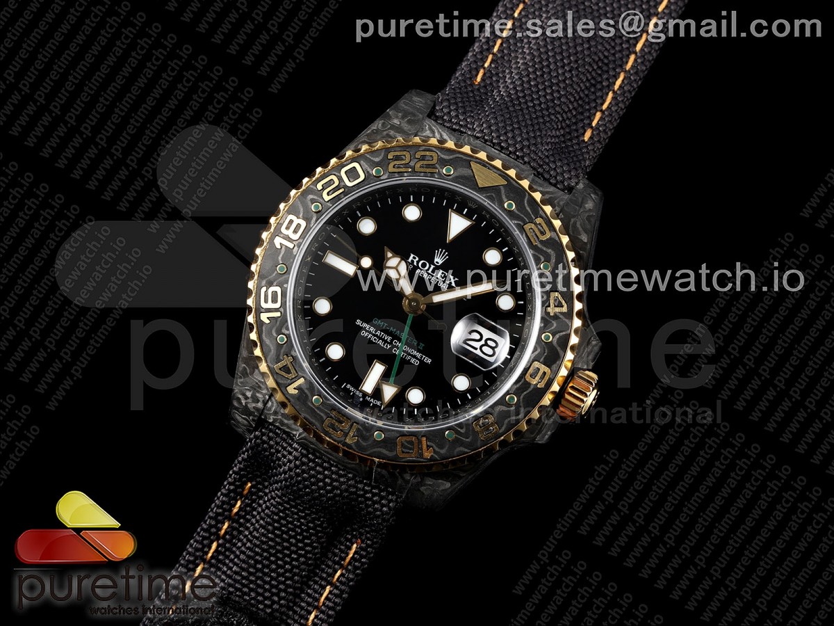 DIW공장 롤렉스 GMT마스터 커스텀 카본케이스 블랙다이얼 나일론스트랩 GMT Carbon DIWF Best Edition Black Dial Green Hand YG Bezel on Black Nylon Strap SA3186 CHS