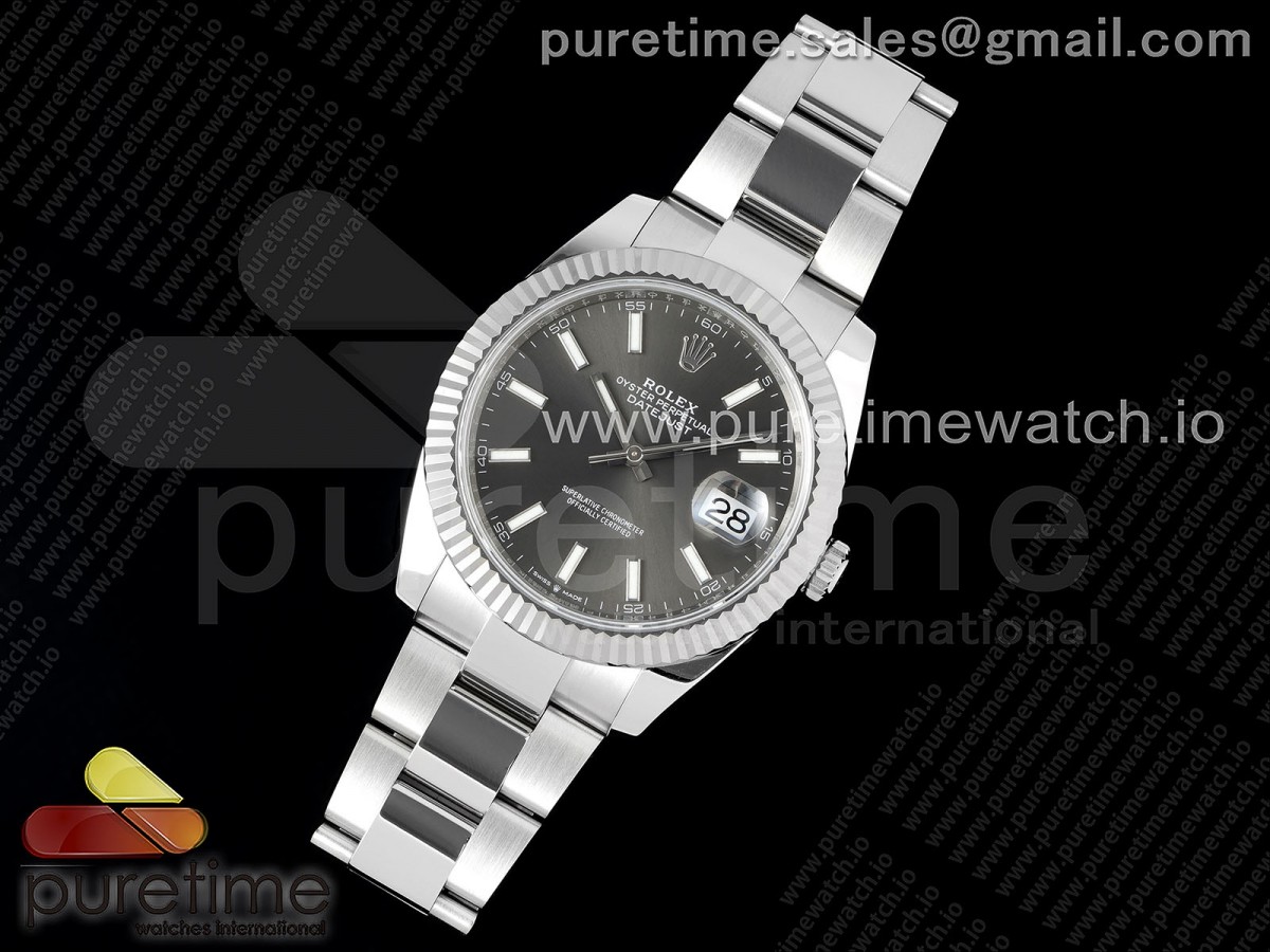 NTF공장 롤렉스 데이저스트 41 스틸 그레이다이얼 다크로듐 플루티드베젤 오이스터브레이슬릿 DateJust 41 126334 NTF 1:1 Best Edition 904L Steel Gray Stick Dial on Oyster Bracelet VR3235