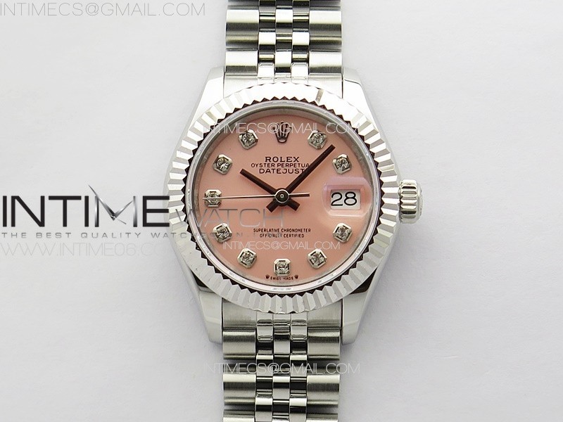 APS공장 롤렉스 레이디 데이저스트 28 스틸 핑크다이아몬드다이얼 플루티드베젤 쥬빌레브레이슬릿 Datejust 28mm 279179 SS APSF Best Edition Pink Dial Crystals Markers on SS Jubilee Bracelet NH05