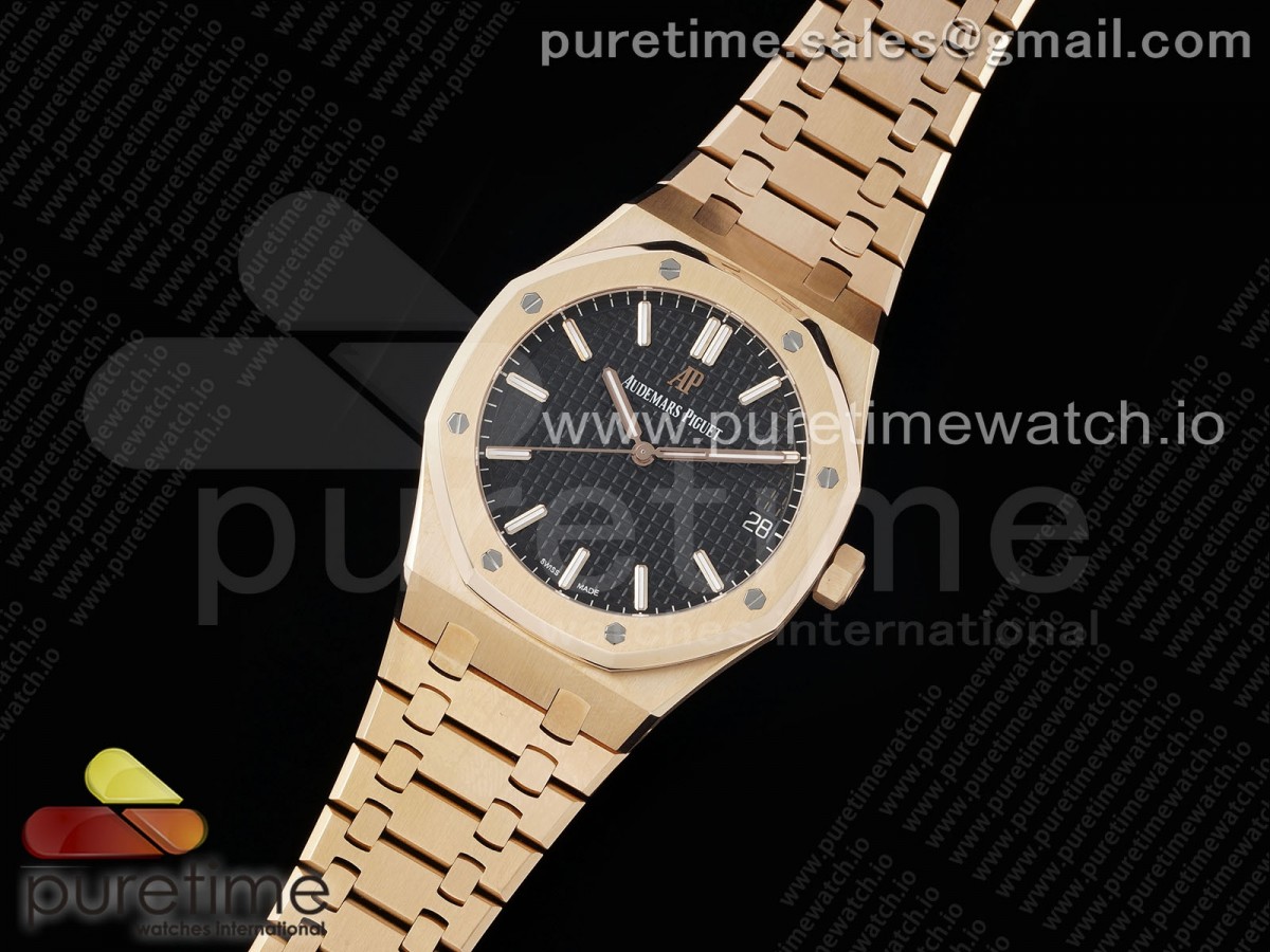 APS공장 오데마피게 로얄오크 15500 로즈골드금통 블랙다이얼 브레이슬릿 Royal Oak 41mm 15500 RG APSF 1:1 Best Edition Black Textured Dial on RG Bracelet SA4302 Super Clone