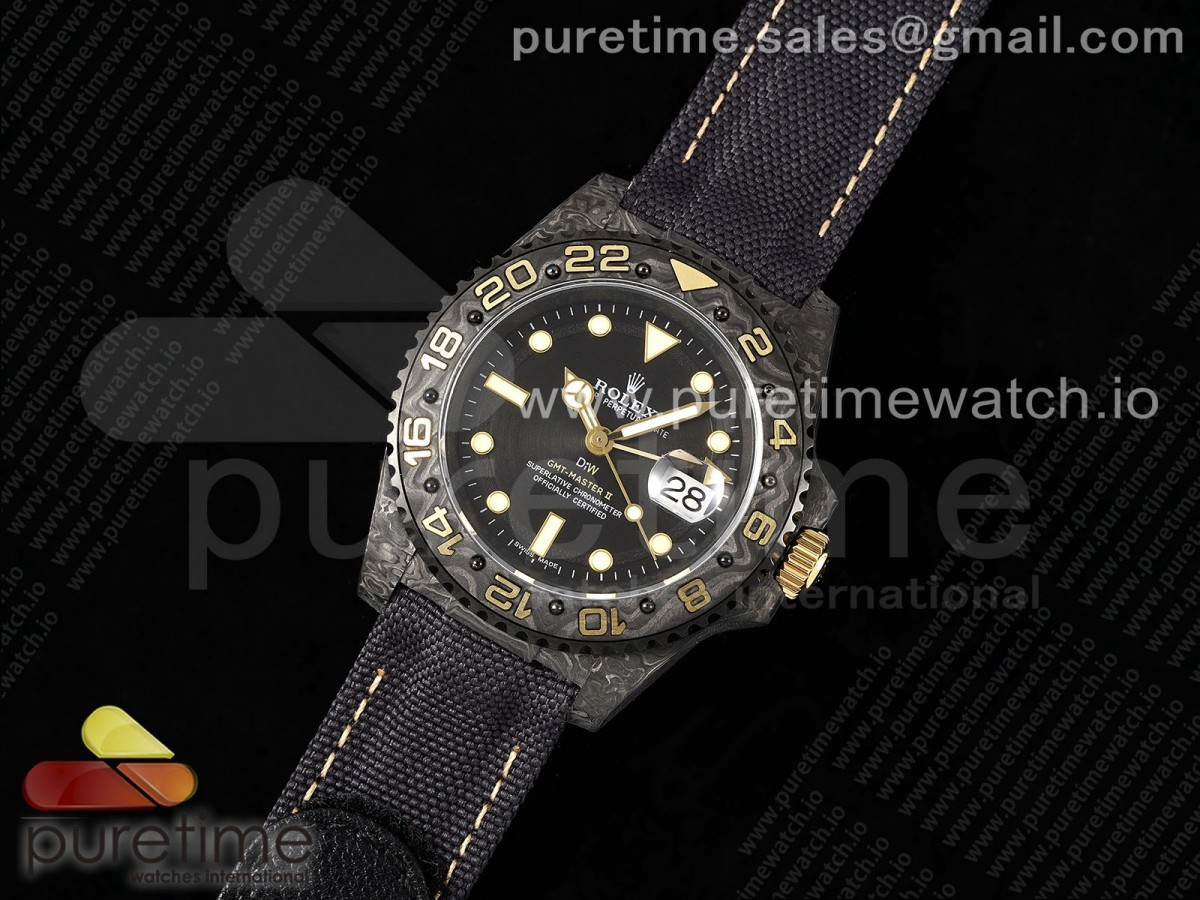 DIW공장 롤렉스 GMT마스터 커스텀 카본케이스 블랙다이얼 블랙나일론스트랩 GMT Carbon DIWF Best Edition Black Dial YG Markers on Black Nylon Strap SA3285 CHS V2