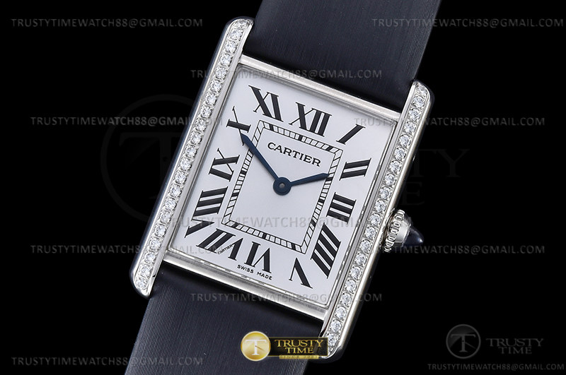 F1공장 까르띠에 탱크 머스트 라지 다이아몬드베젤 블랙스트랩 Cartier Tank Must Lrg Dia SS/LE Wht F1F Sw Qtz