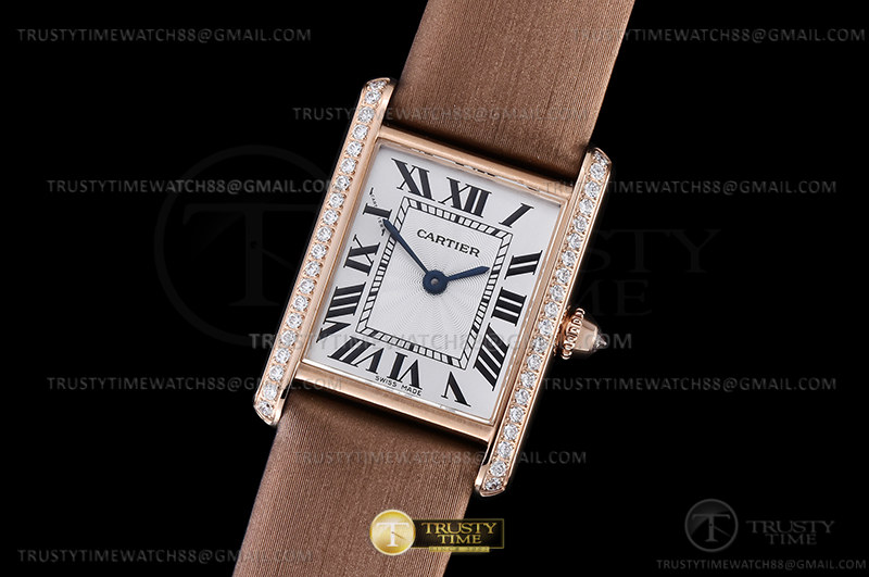 F1공장 까르띠에 탱크 머스트 스몰 로즈골드금통 다이아몬드베젤 브라운스트랩 Cartier Tank Must Small Dia RG/LE Wht F1F Sw Qtz