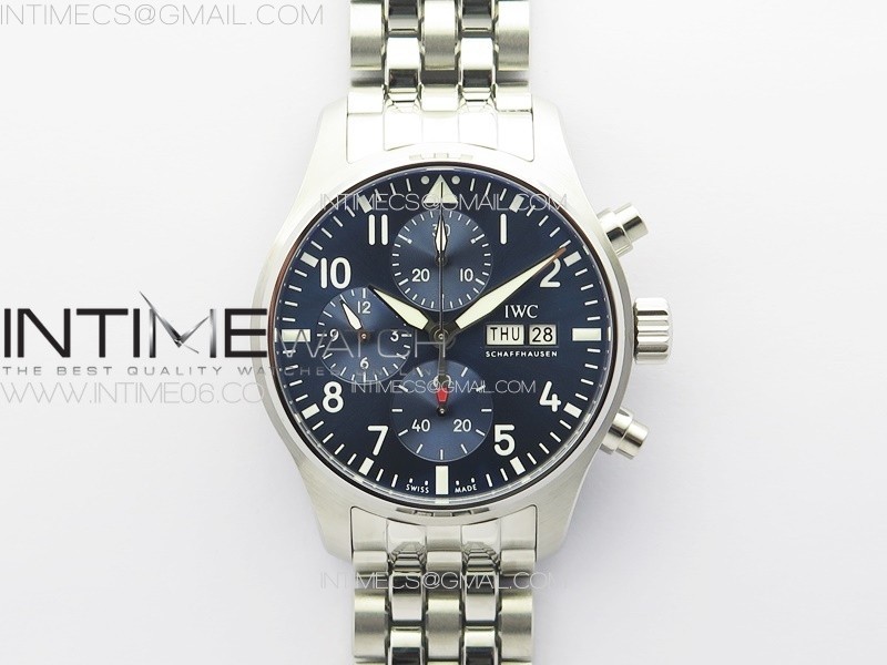 KK공장 IWC 파일럿 크로노그래프 IW388102 브레이슬릿 Pilot Chrono IW388102 KKF 1:1 Best Edition Blue Dial on SS Bracelet A7750 to 69385