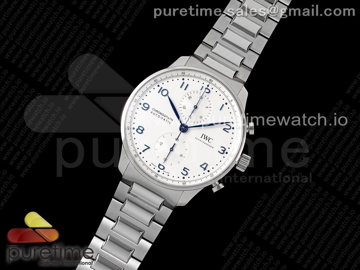 AZ공장 IWC 포르투기저 화이트다이얼 브레이슬릿 3716 Portuguese Chrono IW3716 SS AZF 1:1 Best Edition White Dial Blue Markers on SS Bracelet A69355