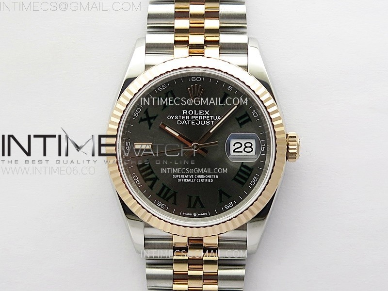 VS공장 롤렉스 데이저스트 36 로즈골드콤비 슬레이트로만다이얼 쥬빌레브레이슬릿 윔블던 DateJust 36 SS 126231 904L SS/RG VSF 1:1 Best Edition Gray Dial Roman Markers on Jubilee Bracelet VS3235