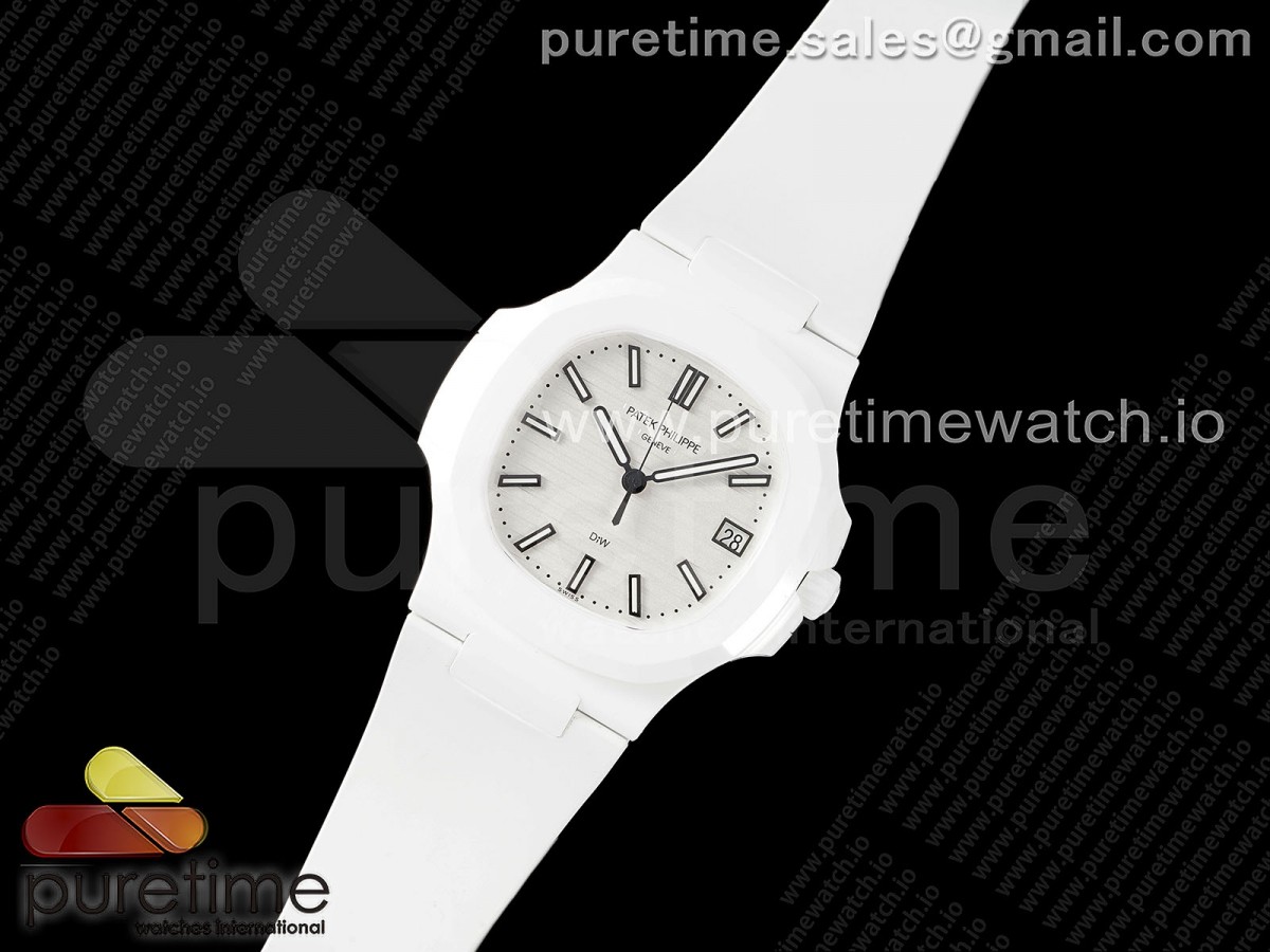 AMG공장 파텍필립 노틸러스 5711 화이트풀세라믹 화이트다이얼 화이트러버스트랩 AET Nautilus 5711 White Ceramic AMGF Best Edition White Dial on White Rubber Strap MIYOTA 9015