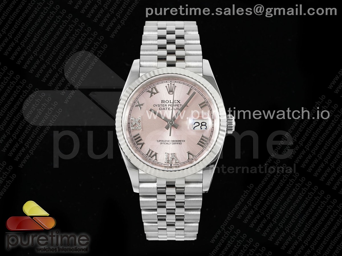 AP공장 롤렉스 데이저스트 36 스틸 핑크다이얼 로만인덱스 브레이슬릿 DateJust 36 126234 APF 1:1 Best Edition 904L Steel Pink Diamond Roman Dial on Jubilee Bracelet VR3235